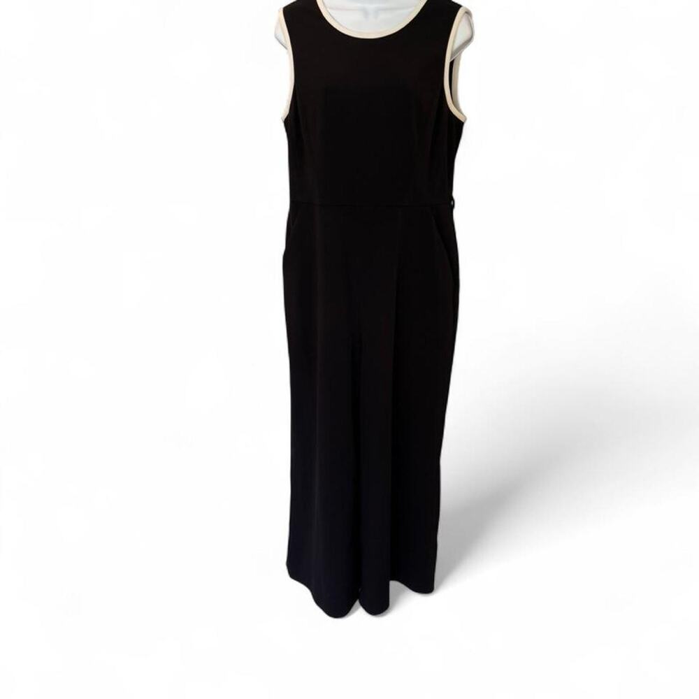 Rare Karl Lagerfeld cropped wideleg black jumpsuit white trim SZ 10
